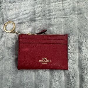 Coach Burgundy Card Holder with Keychain